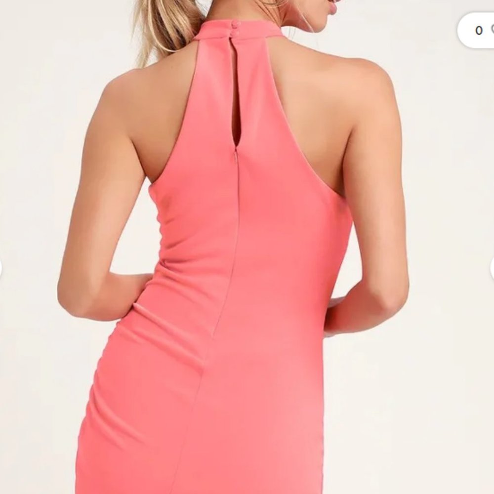 Pink Ruched Bodycon Halter Dress - Picture 2 of 10